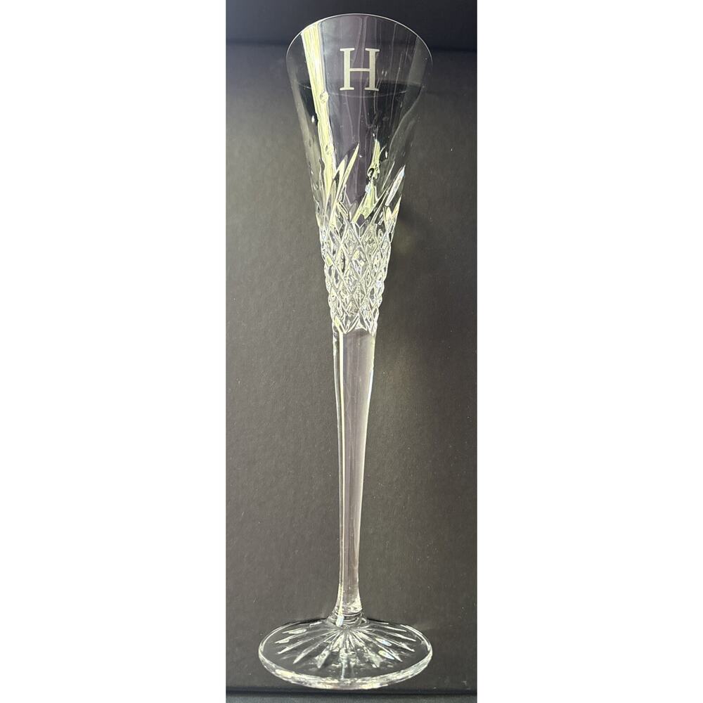 Waterford Celebrate "Happy" H Block Champagne Flute Crystal Single Glass Unused
